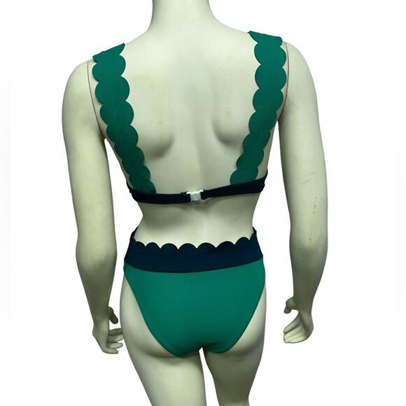 Cupshe Green Bikini Navy Blue Scalloped Trim Padded Triangle Top Size Medium - Picture 5 of 13